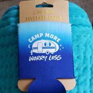 Camp Shore Blue Gradient Beverage Cooler "Camp More Worry Less" Nwt